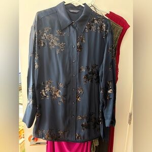 Marks & Spencer Navy Blue Sequin Button Down Shirt